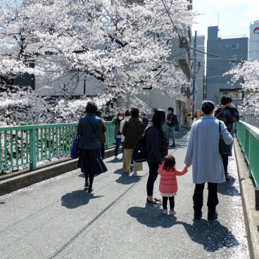 Promeneurs sur le pont Omokage-bashi