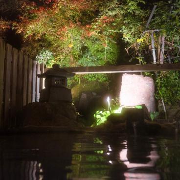 Oku Aizu (Yanaizu), vue depuis le bain onsen extérieur du ryokan Uchidaya