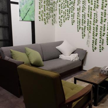 Maison Shiki Asuka (Kyoto), espace salon avec canapé, fauteuil et télévision