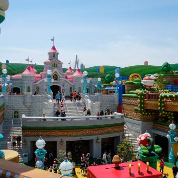 Super Nintendo World (USJ, Osaka), vue sur le Royaume Champignon et le château de la princesse Peach