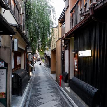 Pontocho (Kyoto), allée rénovée en 2021 (fils électriques enterrés et revêtement pavé) 2