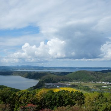 Abashiri (Hokkaido), point de vue sur le lac Notoro depuis l'observatoire du mont Tento
