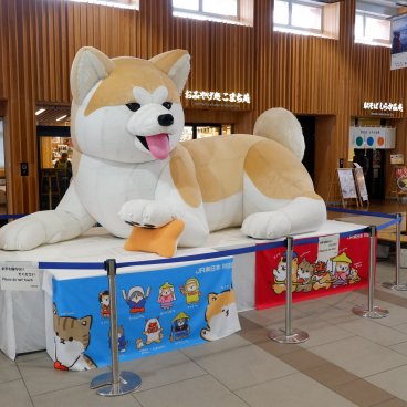 Akita, grande peluche de chien Akita-inu dans le hall ouest de la gare JR Shinkansen