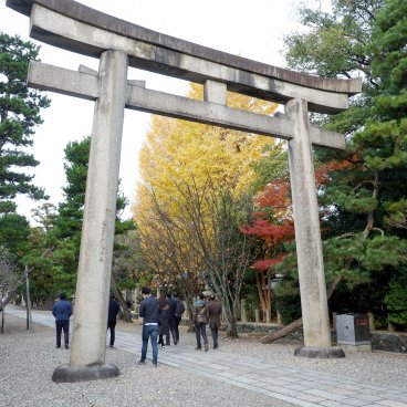 Gokonomiya-jinja (Kyoto), porte Torii à l'entrée du sanctuaire à l'automne