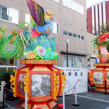 Chukagai (Chinatown de Yokohama), exposition de lanternes illuminées la nuit