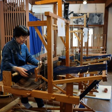 Kurayoshi (Tottori), métier à tisser le Kasuri à l'atelier Furusato