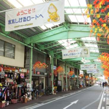 Sakaiminato (Tottori), rue commerçante couverte décorée pour l'automne