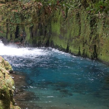 Gorge de Kikuchi (Kumamoto), vue sur l'eau pure et claire du Mont Aso