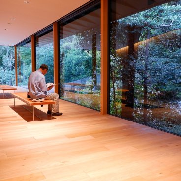 Meiji Jingu Museum, vue sur la forêt depuis l'intérieur du musée