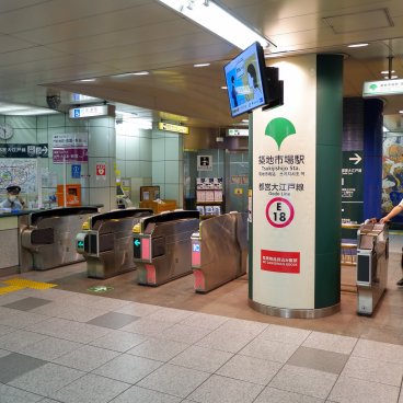 Logo de la ville de Tokyo en forme de feuille de ginkgo verte à la station Tsukijishijo