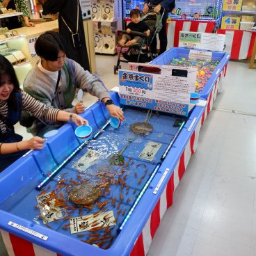 Daiba 1-chome Shotengai (Tokyo), stand de pêche de poissons rouges