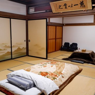 Kakurinbo (Minobu, mont Fuji), chambre traditionnelle de l'auberge bouddhiste