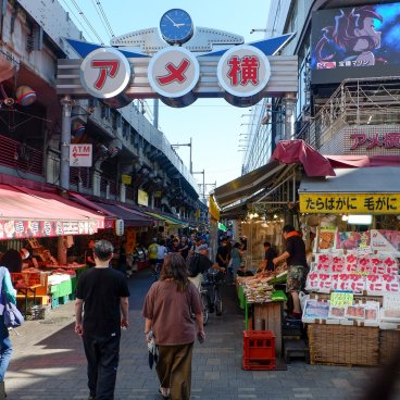 Ueno à Tokyo, ruelles Ameyokocho construites après la guerre sous les voies ferrées 