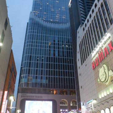 Kabukicho Tower (Tokyo), vue sur la façade extérieure de la tour