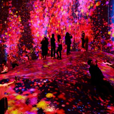teamLab Borderless (Azabudai Hills, Tokyo), Universe of Water Particles on a Rock where People Gather 3