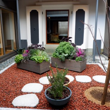 Auberge Homachi Mikuni Minato (Fukui), jardin intérieur du restaurant Yoshino Tateru