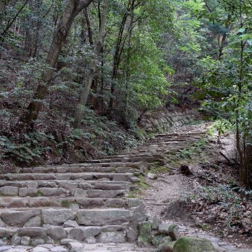 Château de Matsuyama (Shikoku), Escalier de pierre descendant au Parc Shiroyama