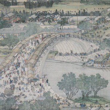 Garden of Fine Arts, Kyoto, Détail de la fresque en céramique La Fête de Qingming au bord de la rivière