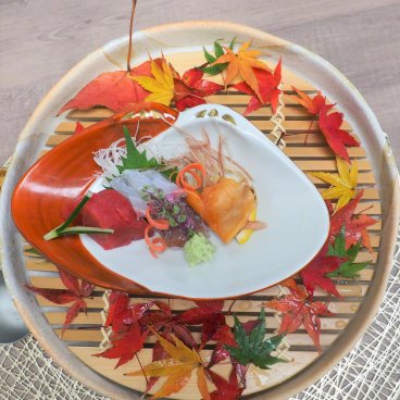 Shinon Washoku Senryu (Osaka), assiette de sashimi aux couleurs de l'automne
