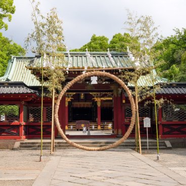 Nezu-jinja (Tokyo), cerceau de purification Chinowa pour Nagoshi no Harae le 30 juin 2