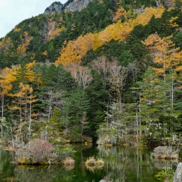 Kamikochi (Nagano), lac et massifs forestiers à l'automne