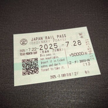 Japan Rail Pass, exemple d'un JRP 7 jours au format de ticket de train en 2025