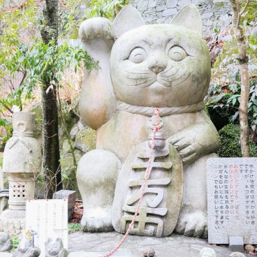 Nanzo-in (Sasaguri, Fukuoka), statue de Maneki-neko dans l'enceinte du temple