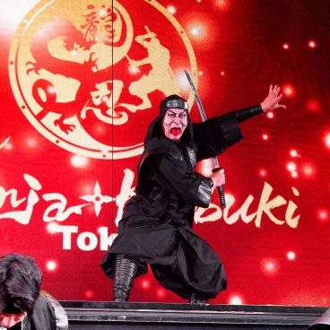 Ninja + Kabuki Tokyo (Shinjuku), Le ninja Tigre dans une pose grimaçante du théâtre kabuki