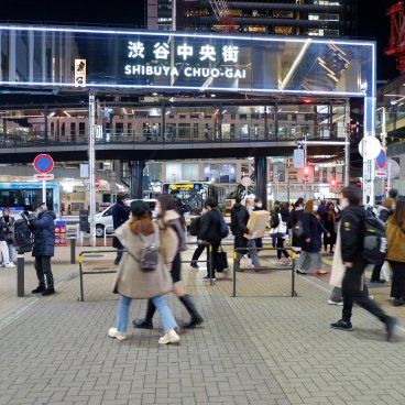 Shibuya (Tokyo), rues commerçantes Chuo Gai de nuit