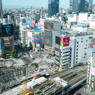 Carrefour de Shibuya à Tokyo depuis Shibuya Scramble Square et Shibuya Sky