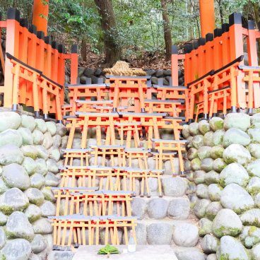 Fushimi Inari Taisha à Kyoto, Autel de prière avec plaquettes ema en forme de Torii vermillon