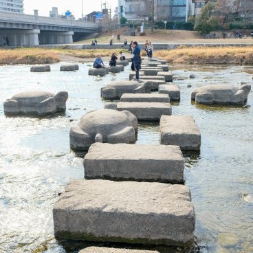 Delta de Demachiyanagi (Kyoto), pierres de gué en forme de tortue et rectangulaires 2