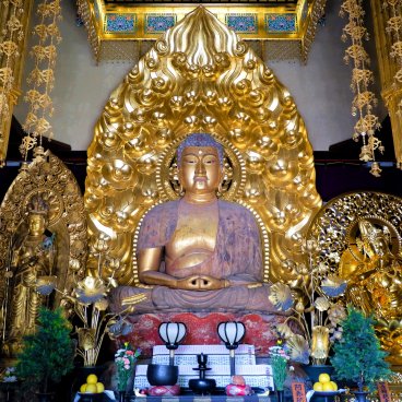 Kamakura, statue dorée du Bouddha Kannon du temple Hase-dera