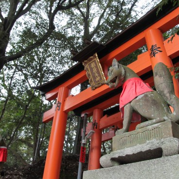 Fushimi Inari Taisha (Kyoto), statues de renard Kitsune, messager du dieu Inari