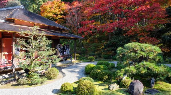 Manshu-in (Kyoto), vue sur Koshoin et le jardin en automne