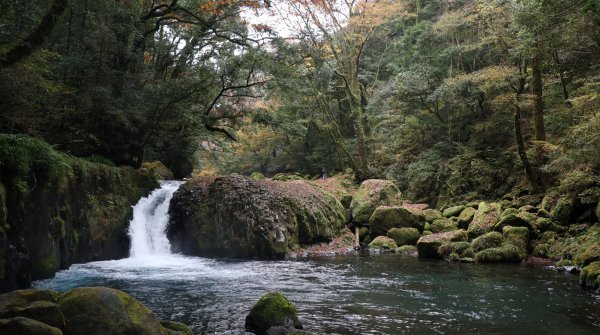 Gorge de Kikuchi (Kumamoto), vue sur une cascade à la fin de l'automne