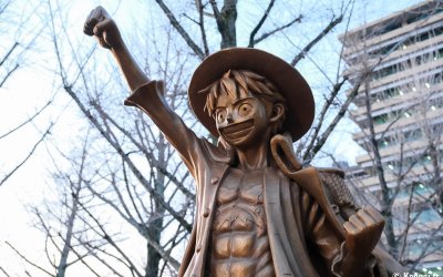 Pèlerinage One Piece à Kumamoto (Kyushu), statue de Luffy dans le centre-ville