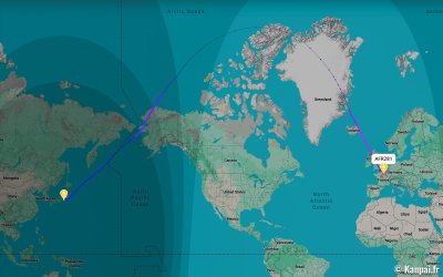 Suivi d'un vol AF281 et la route par le Pôle Nord début mars 2026 ©Flightradar24