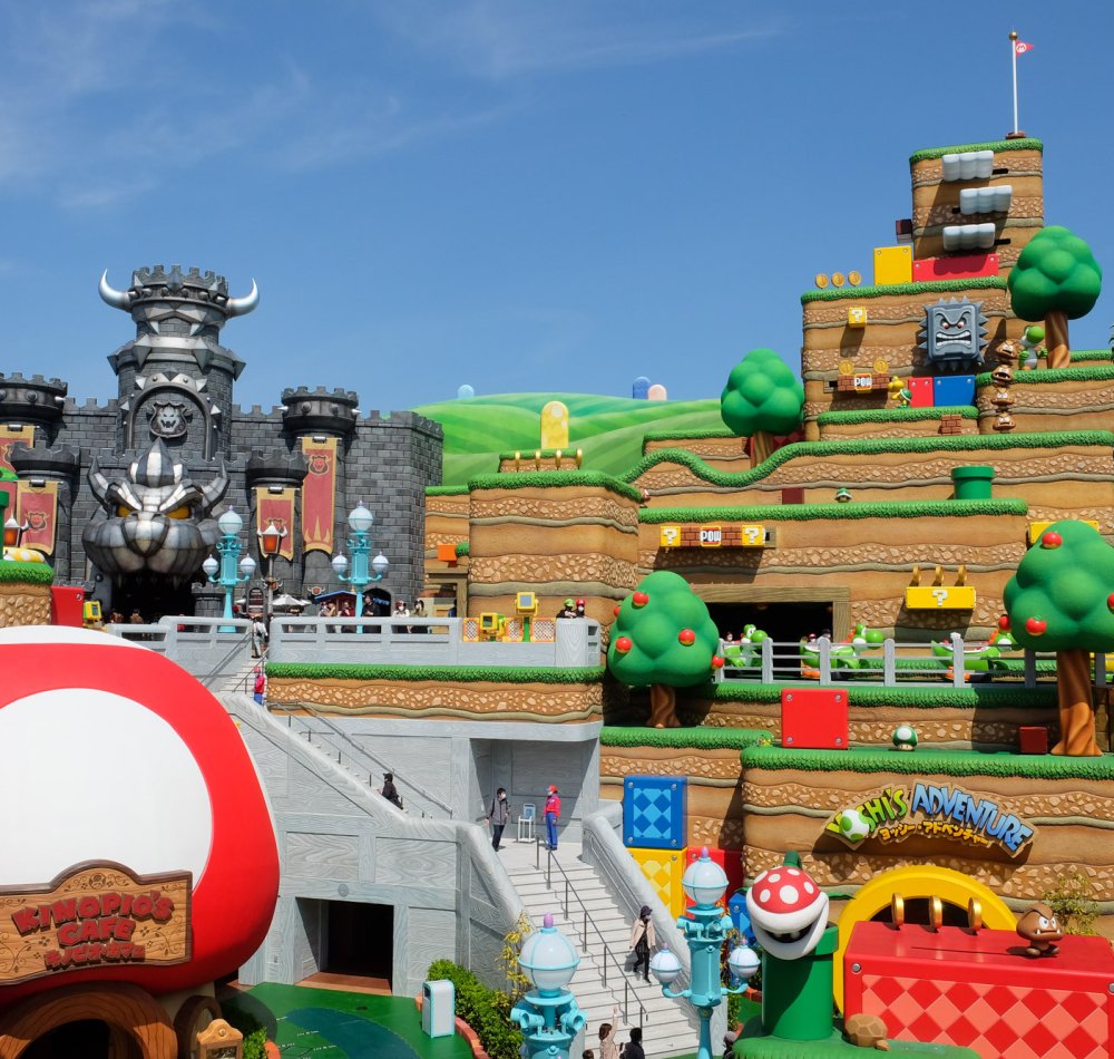 Super Nintendo World (USJ, Osaka), vue sur le Royaume Champignon et le château de la princesse Peach