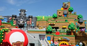 Super Nintendo World (USJ, Osaka), vue sur le Royaume Champignon et le château de la princesse Peach
