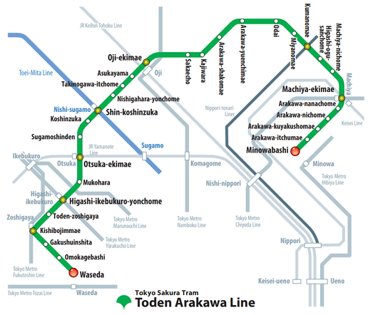 Toden Arakawa Line Map Toden Arakawa - Tokyo Sakura Tram Tramway Line
