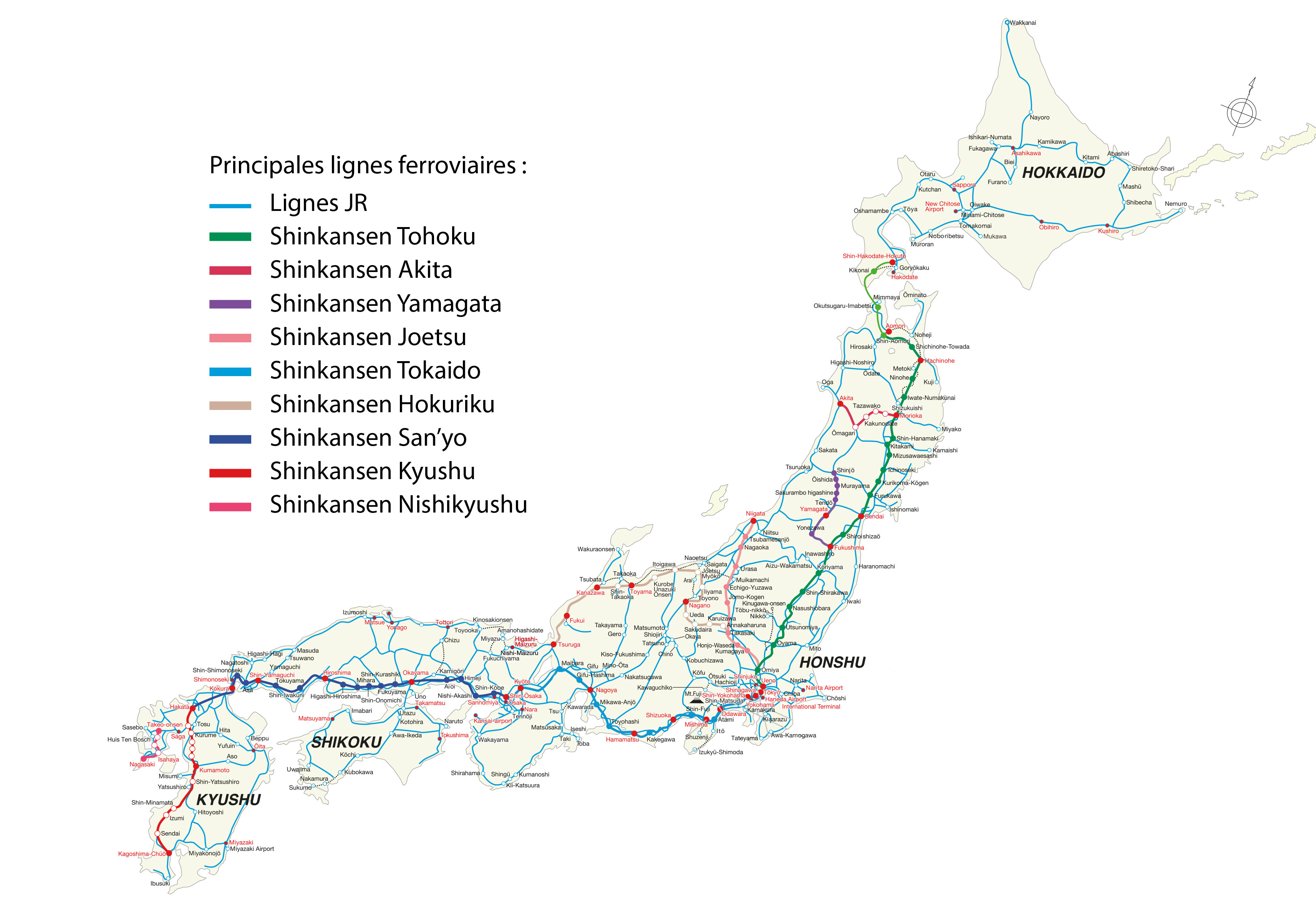 Carte du réseau JR Pass au Japon